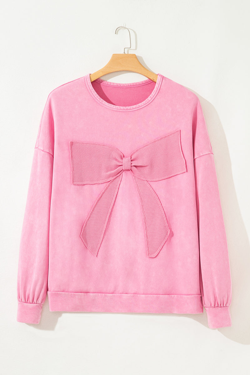 Bowknot Patchwork Graphic Mineral Wash Plus Size Sweatshirt