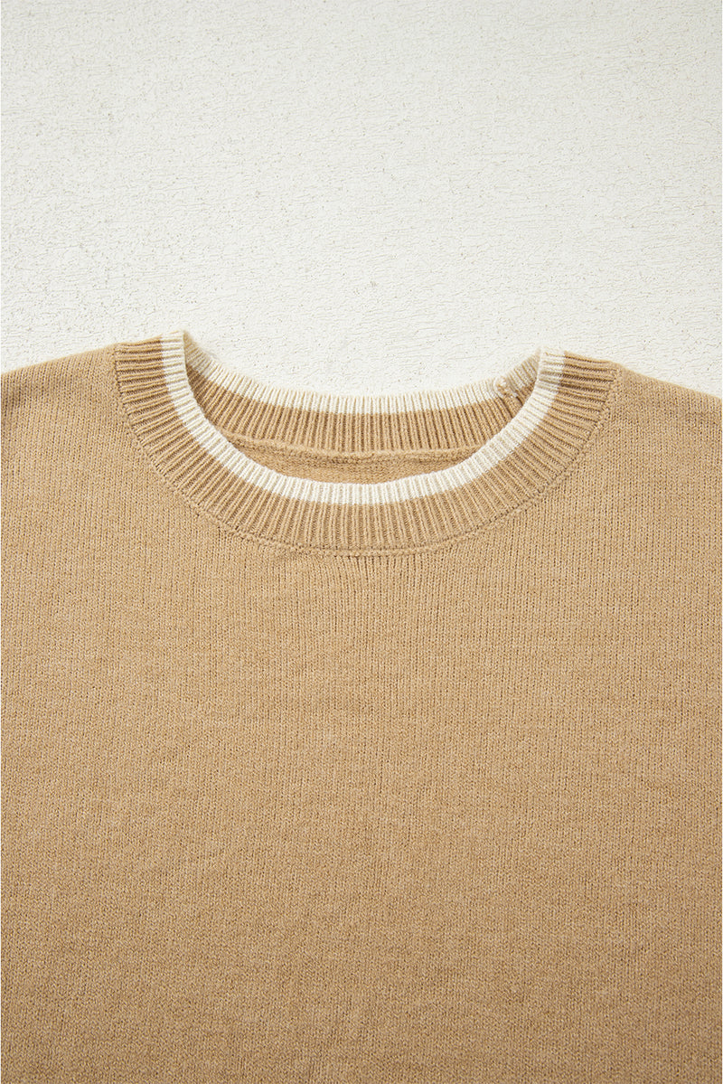 Leopard Bow Decor Split Cuff Contrast Trim Sweater