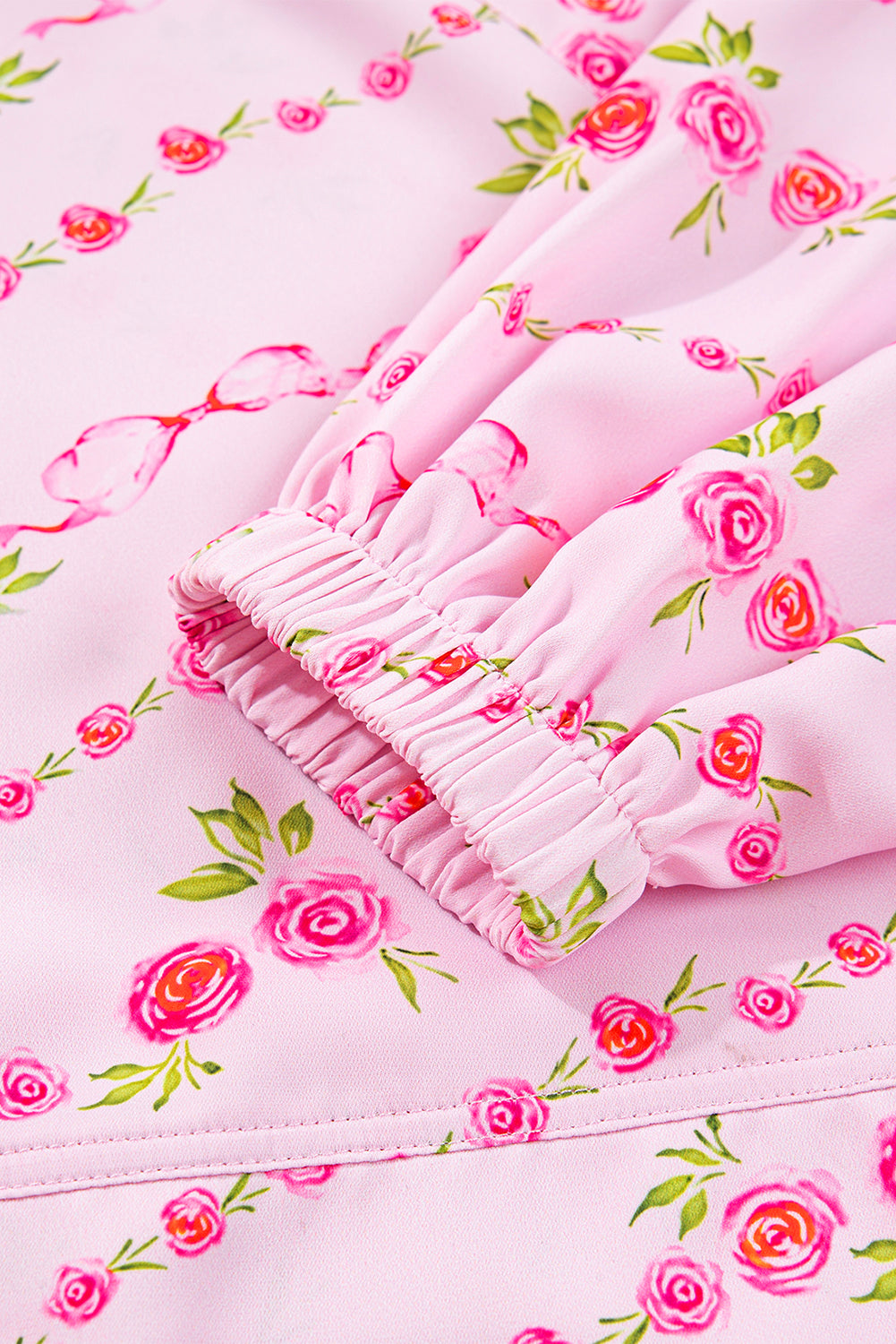 Pink Floral Print Half Zip Kangaroo Pouch Drawstring Hoodie
