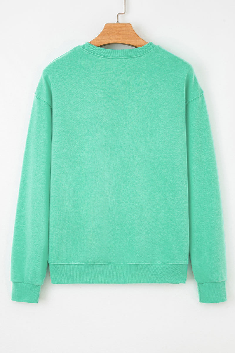 Turquoise Cute Halloween Ghost Embroidered Casual Sweatshirt