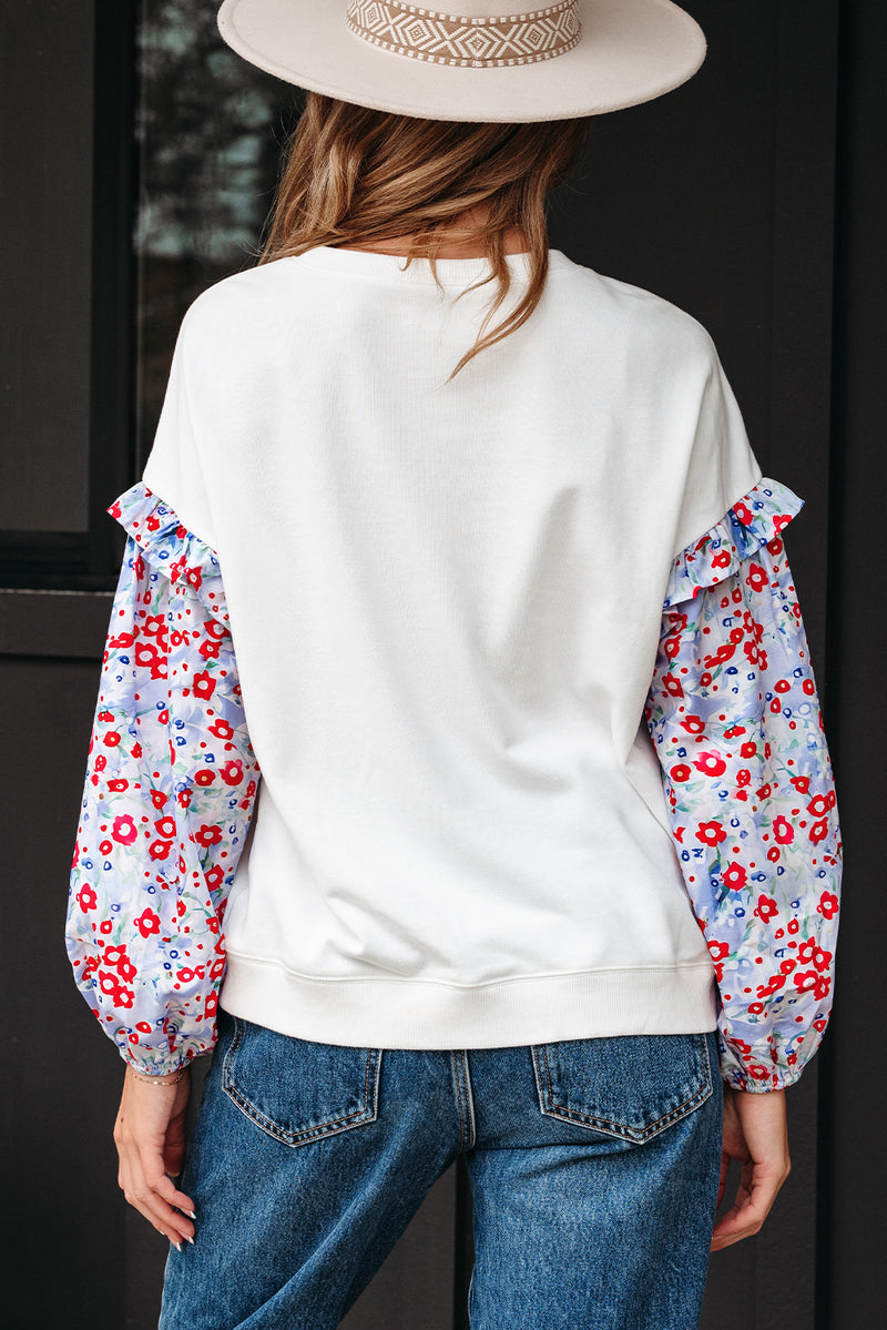 Floral Ruffled Balloon Sleeve Patchwork Loose Blouse