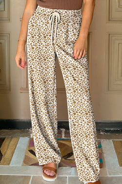 Leopard Drawstring Elastic Waistband Loose Pants