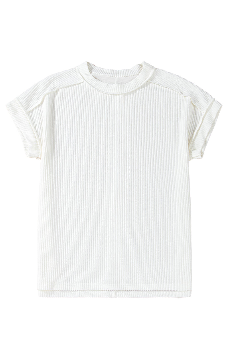 Textured Knit Exposed Stitching T-shirt