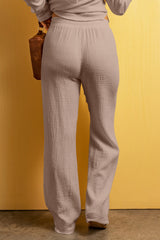 Textured Loose Fit Drawstring Elastic Waistband Pants
