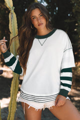 Stripe Colorblock Sleeve Exposed Seam Fake-2-Piece Sweatshirt
