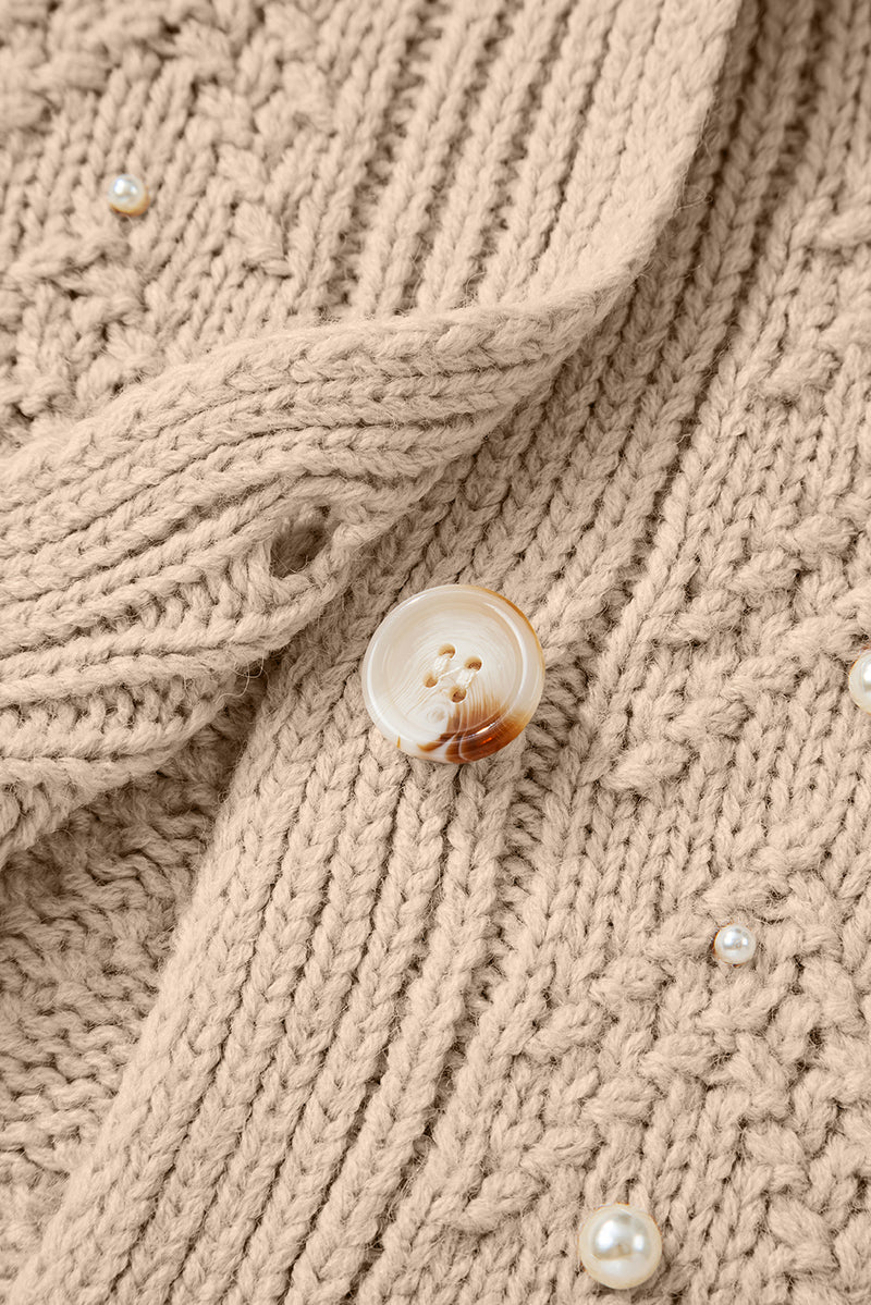 Pearl Embellished Button Front V Neck Sweater Cardigan