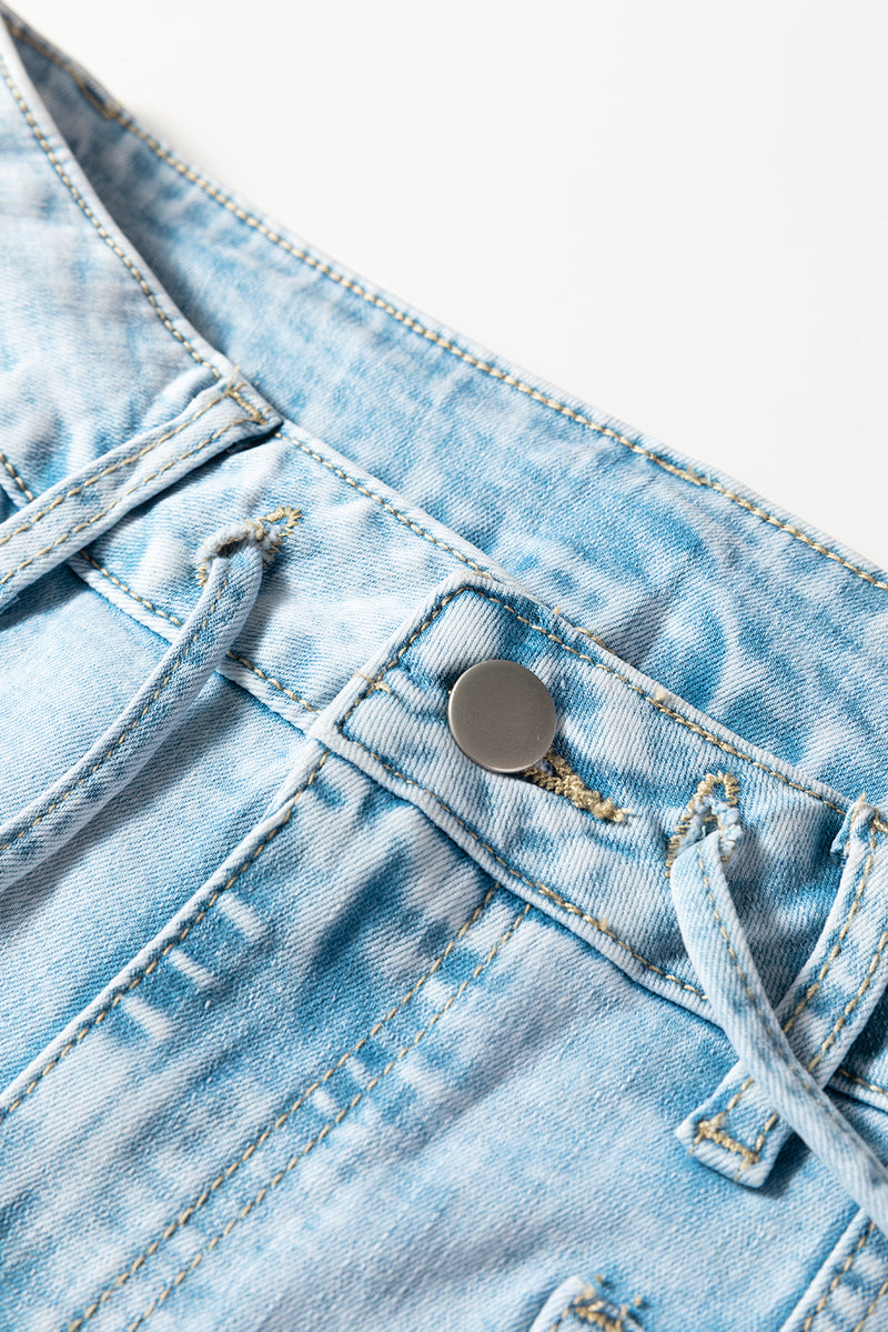 Exposed Stitch Detail Drawstring Barrel Jeans