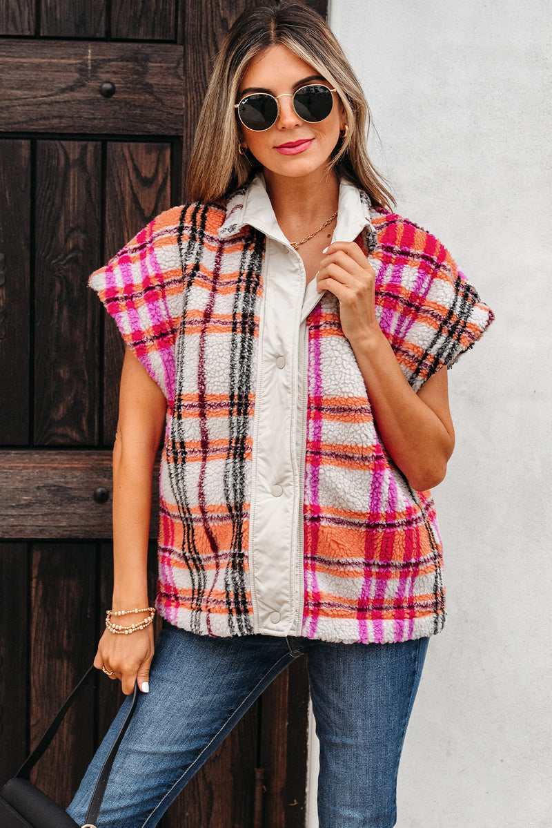 Rose Sherpa Plaid Jacket Vest