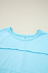 Plus Size Solid Color Splicing Raw Hem Pullover Top Shorts Set