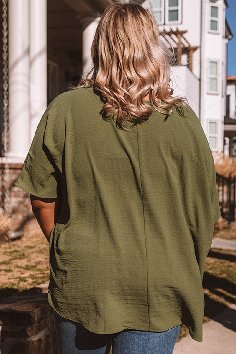 Textured Half Sleeve V Neck Plus Size T Shirt with Chest Pocket
