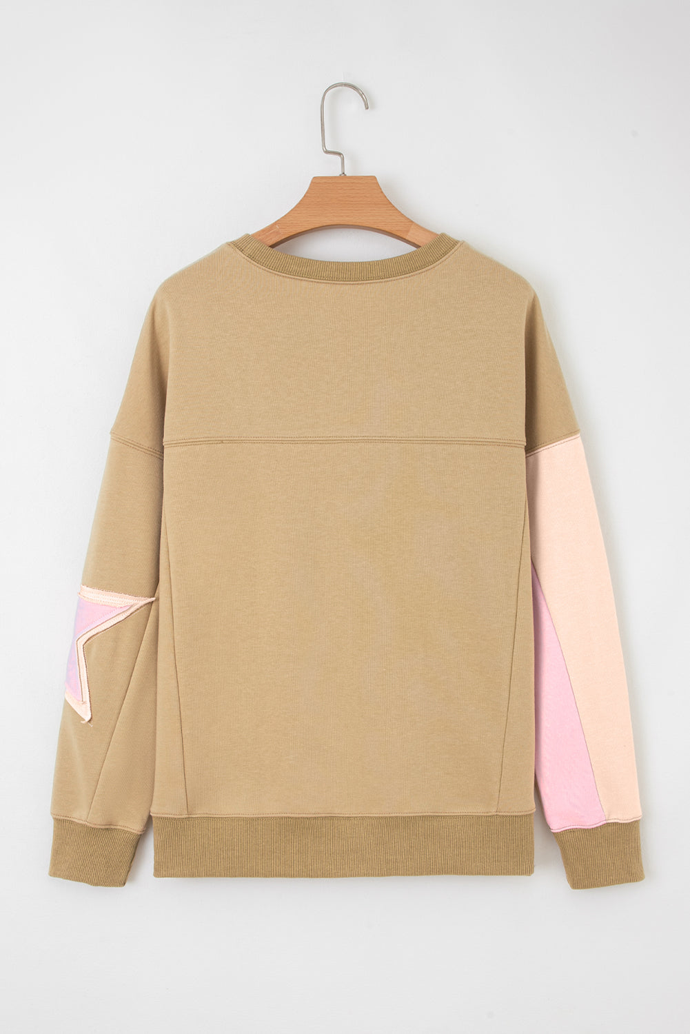 Contrast Star Patchwork Exposed Seam Uneven Hem Drop Shoulder Sweatshirt