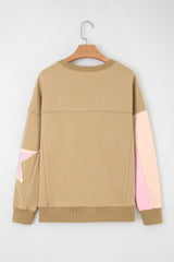 Contrast Star Patchwork Exposed Seam Uneven Hem Drop Shoulder Sweatshirt