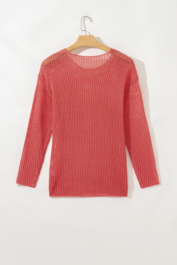 Coral Crochet Hollow-out Jumper Top Sweater