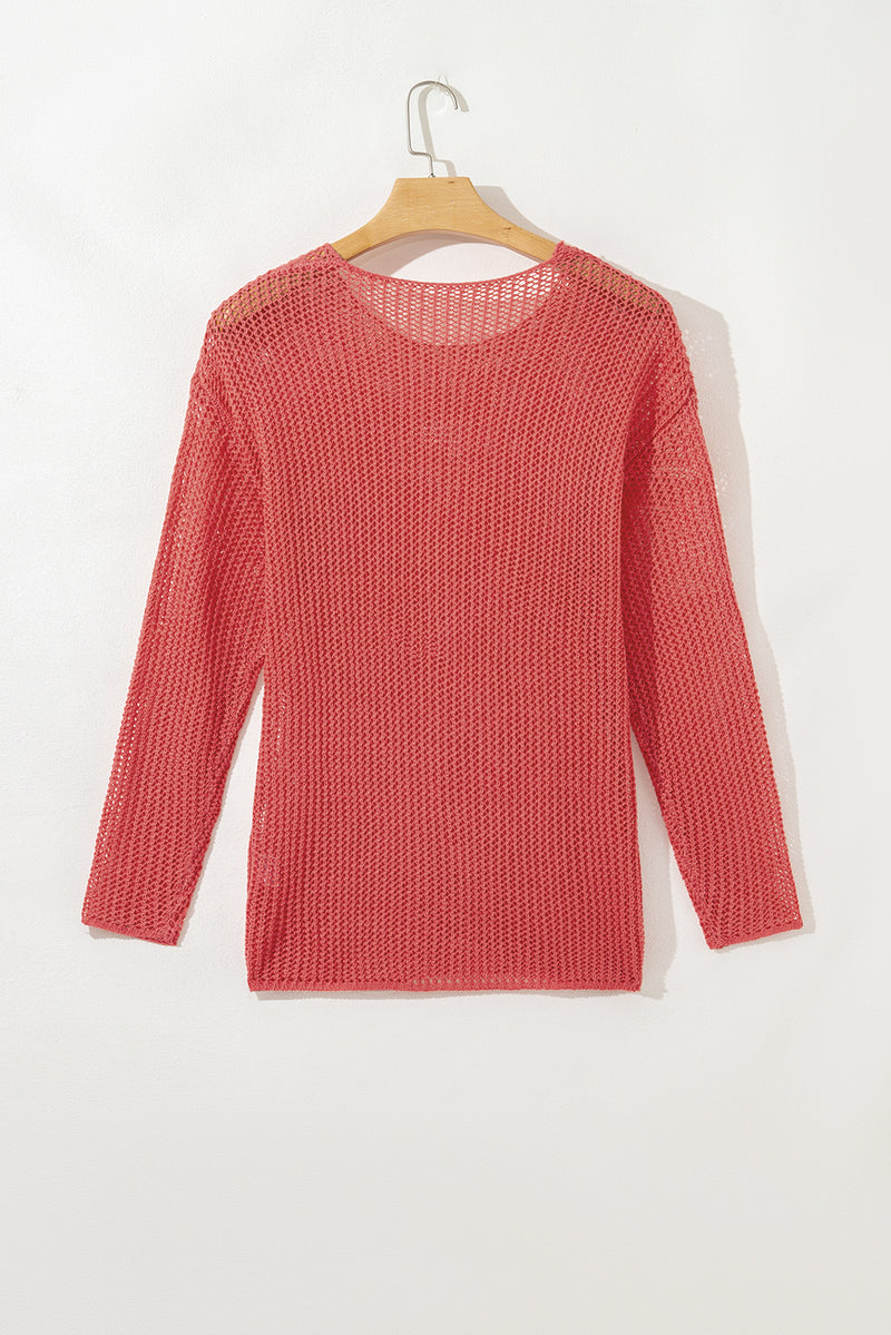 Coral Crochet Hollow-out Jumper Top Sweater