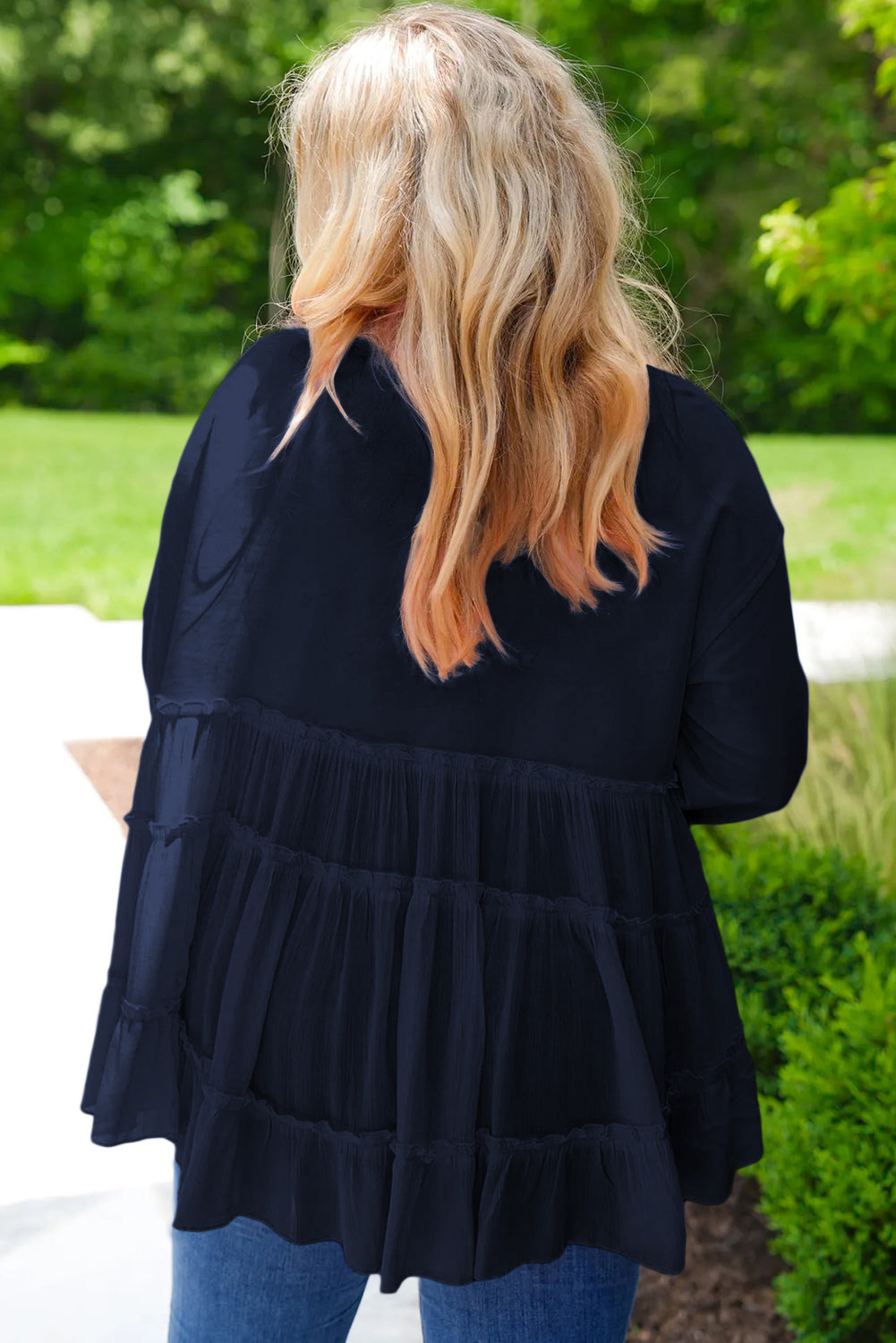 Tiered Ruffle Ribbed Crew Neck Pullover Plus Size Top