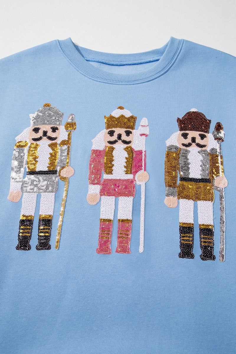 Sequin Nutcracker Textured Sleeve Patchwork Color Block Sweatshirt