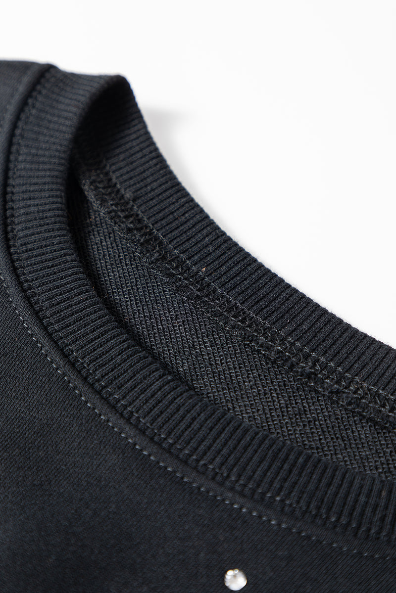 Rhinestone Embellished Drop Shoulder Ribbed Cuffs Wholesale Sweatshirt