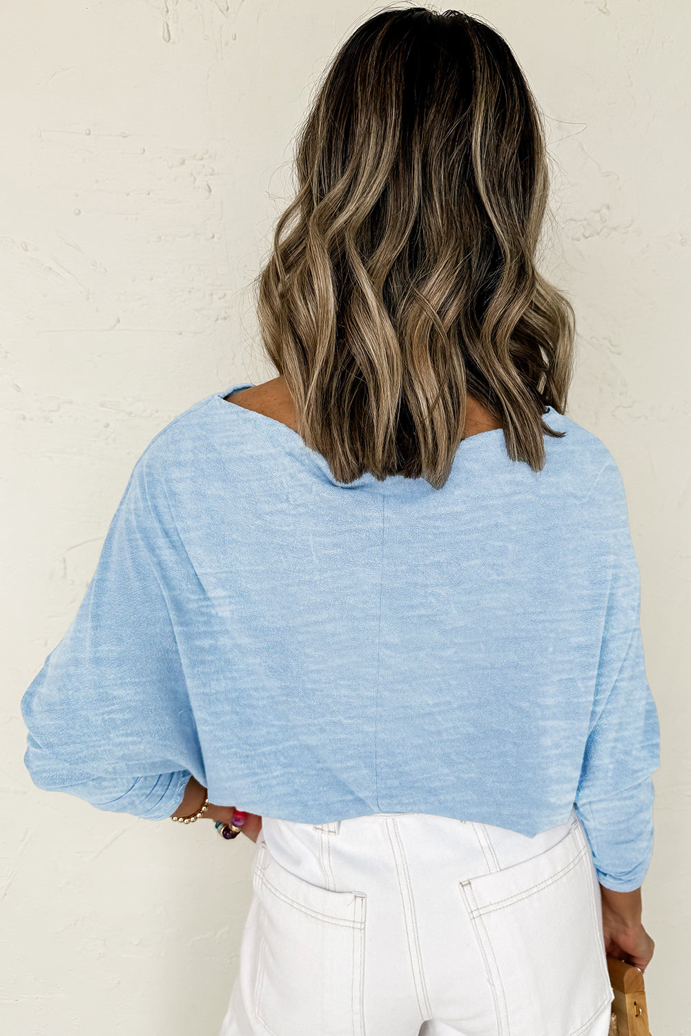 Solid Color Batwing Long Sleeve Top