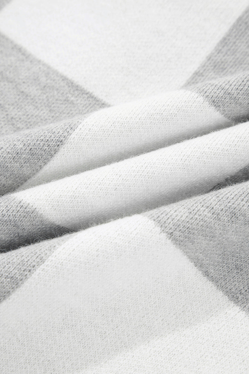 Plus Size Checkered Pattern Button Polo Collar Split Sweater