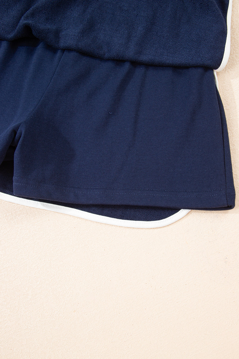 Varsity Stripe Detail Drop Shoulder Pullover Mini Skirt Set