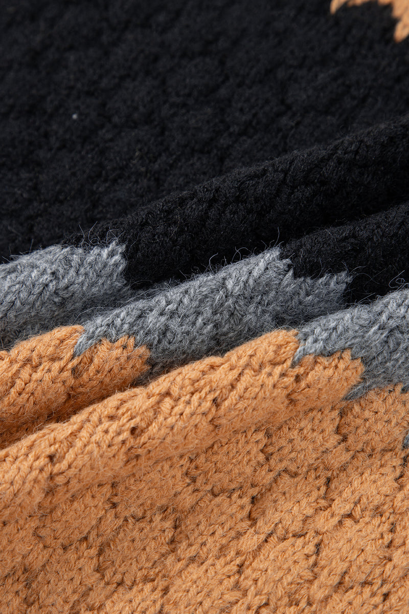 Color Block High Neck Baggy Sweater