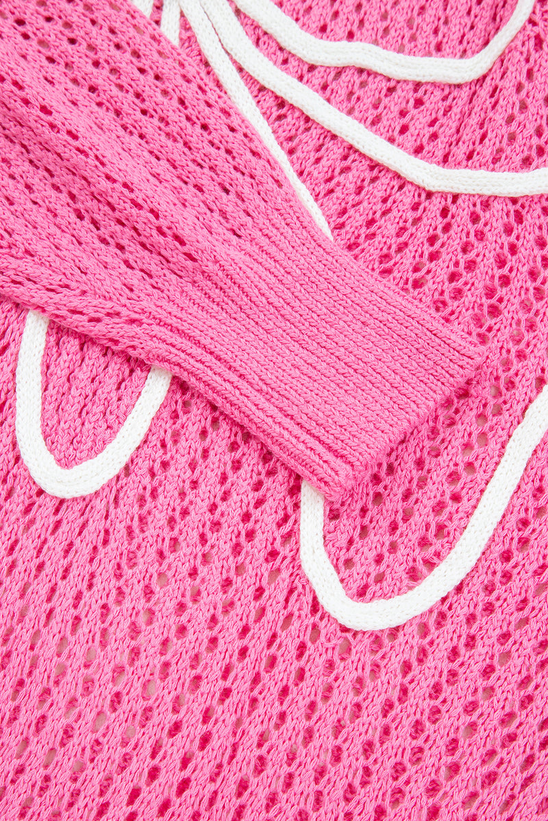 Sweet Bow Decor Hollow Out Knitted Drop Shoulder Sweater