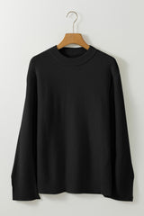 Solid Textured Knit Split Cuff Drop Shoulder Loose Sweater