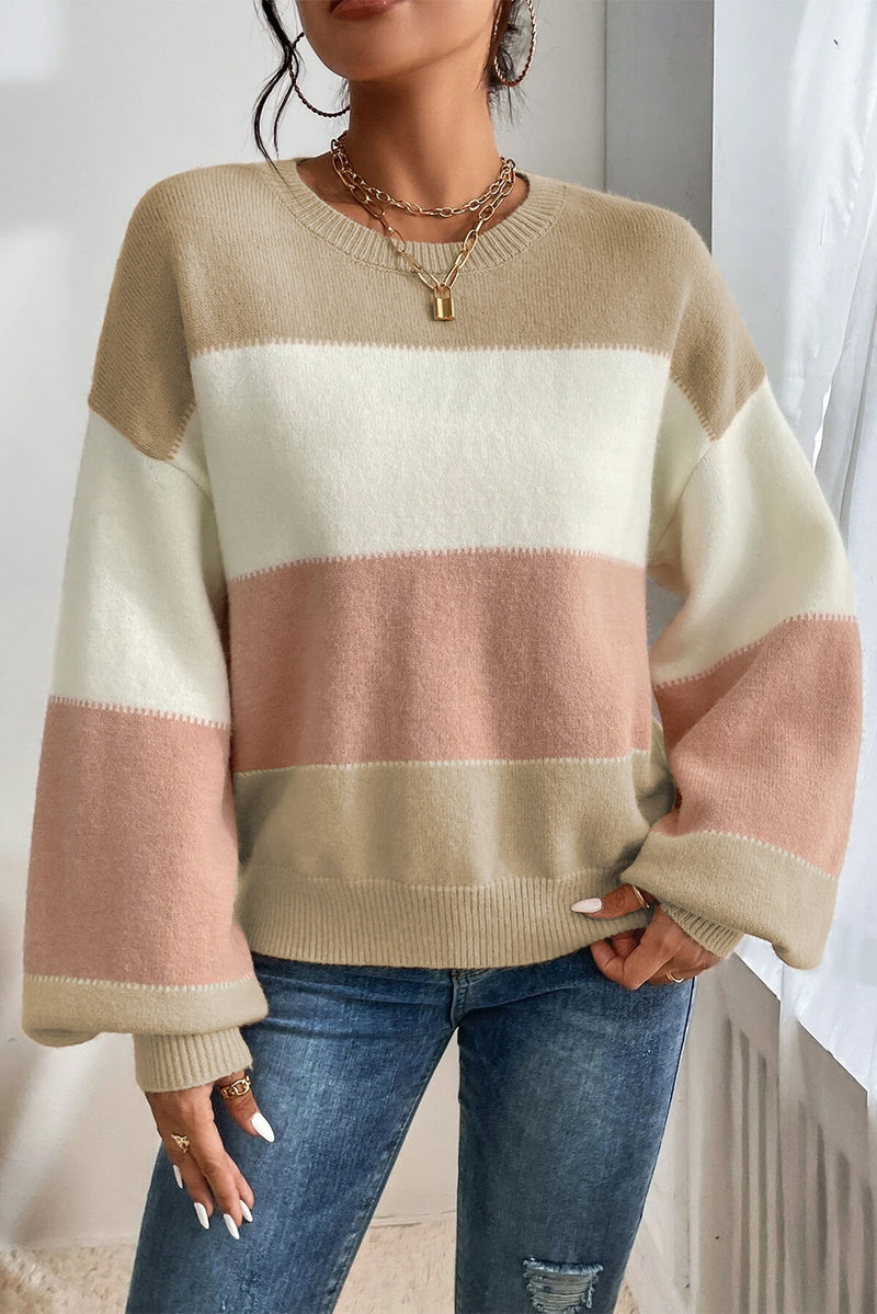 Colorblock Lantern Sleeve Drop Shoulder Sweater