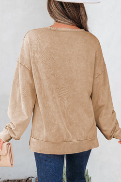 Beige Mineral Wash Big Bow Patchwork Pullover Sweatshirt