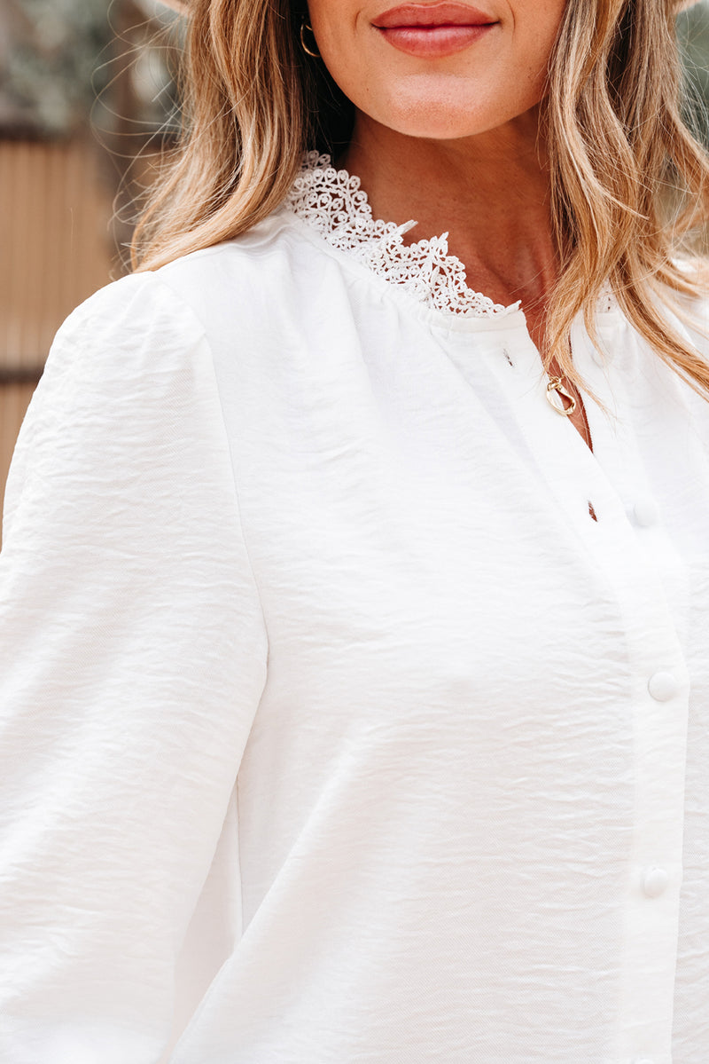 Lace Patchwork Buttoned Stand Neck Loose Shirt