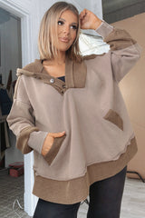 Waffle Contrast Patchwork Plus Size Pocketed Hoodie