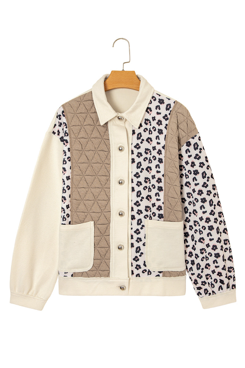 Leopard Waffle Quilted Patchwork Button Front Jacket