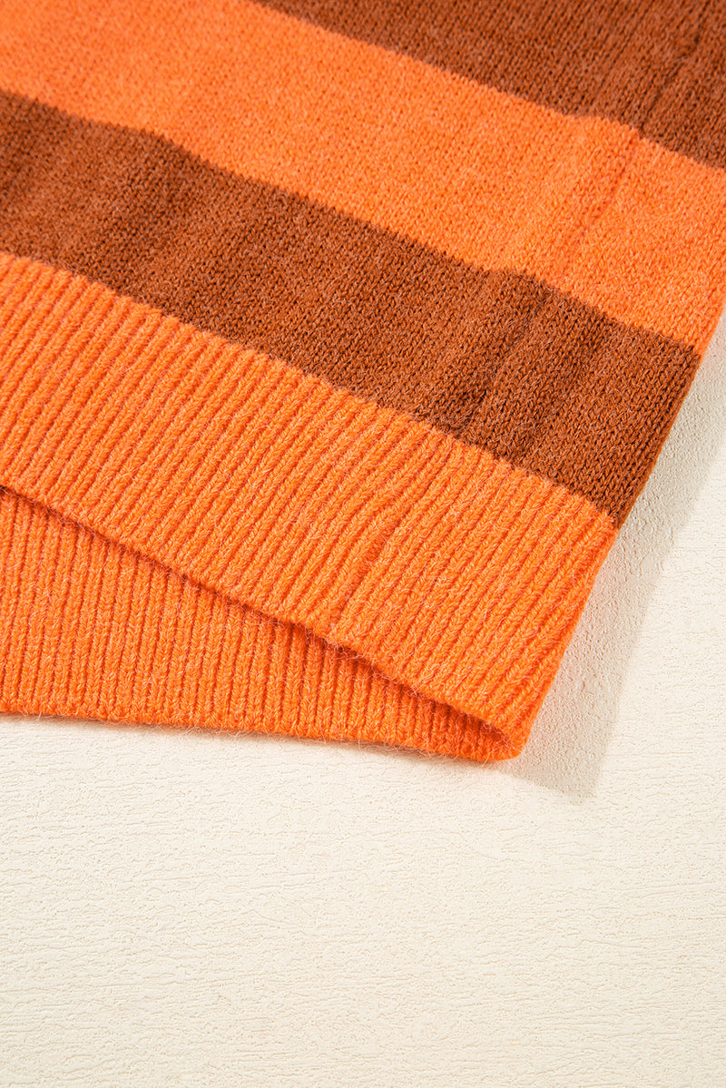 Stripe Color Block High Neck Drop Shoulder Cozy Sweater