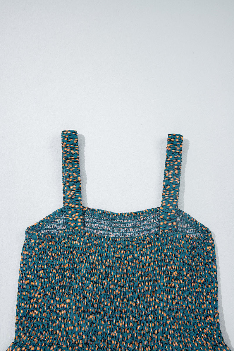 Floral Print Smocked High Waist Square Neck Jumpsuit