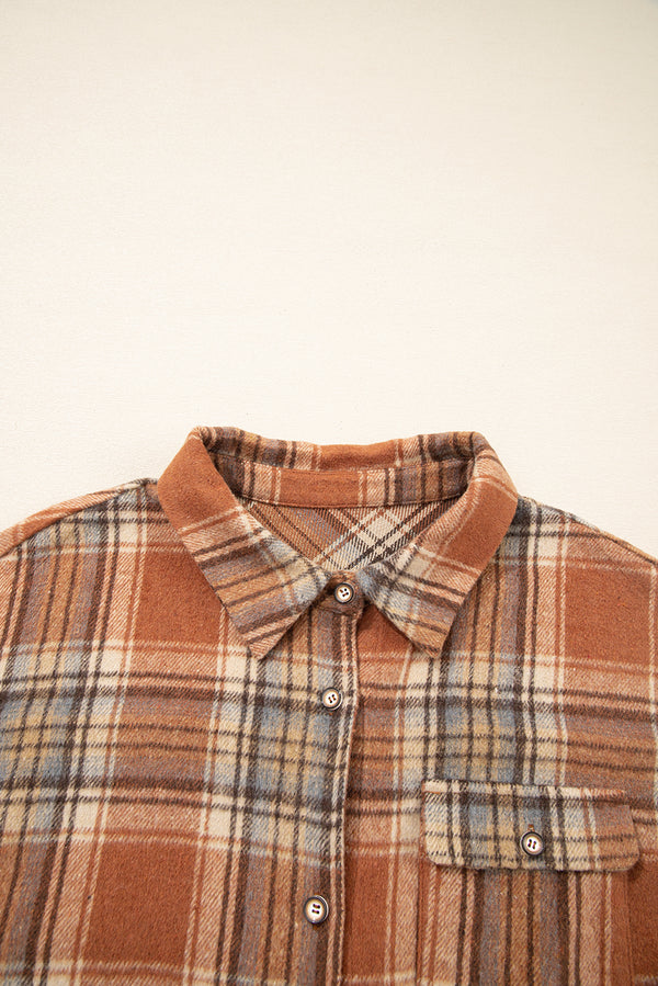 Plaid Print Flap Pocket Buttoned Plus Size Shacket