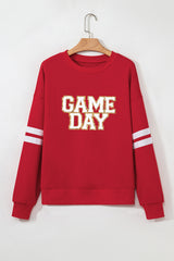 Glitter Trim GAME DAY Letter Graphic Oversized Varsity Sweatshirt