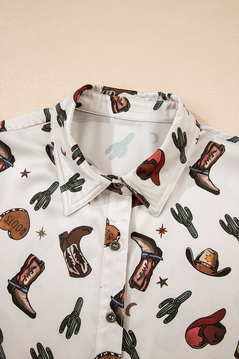 Western Fashion Print Button Up Casual Shirt