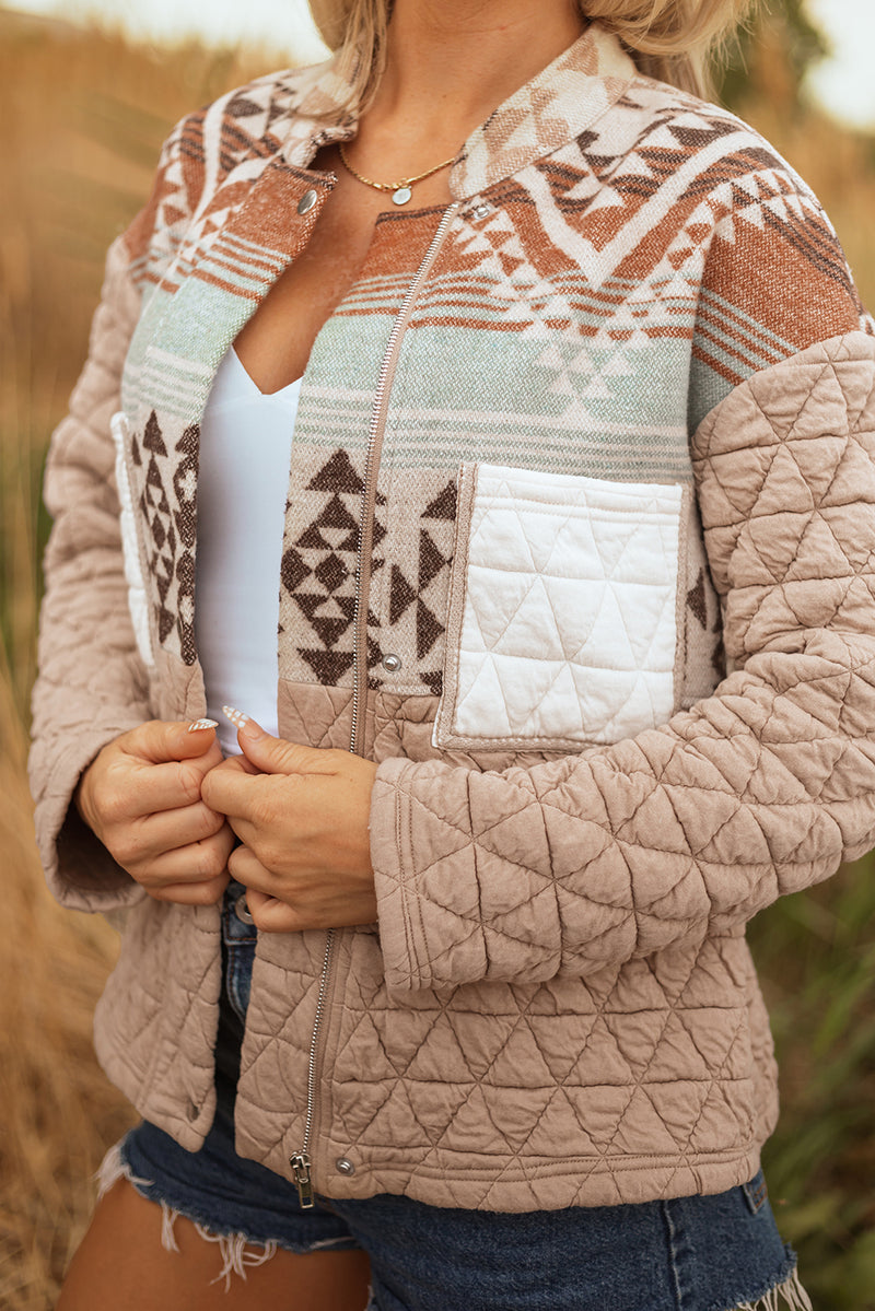 Light French Aztec Quilted Patchwork Western Fashion Jacket