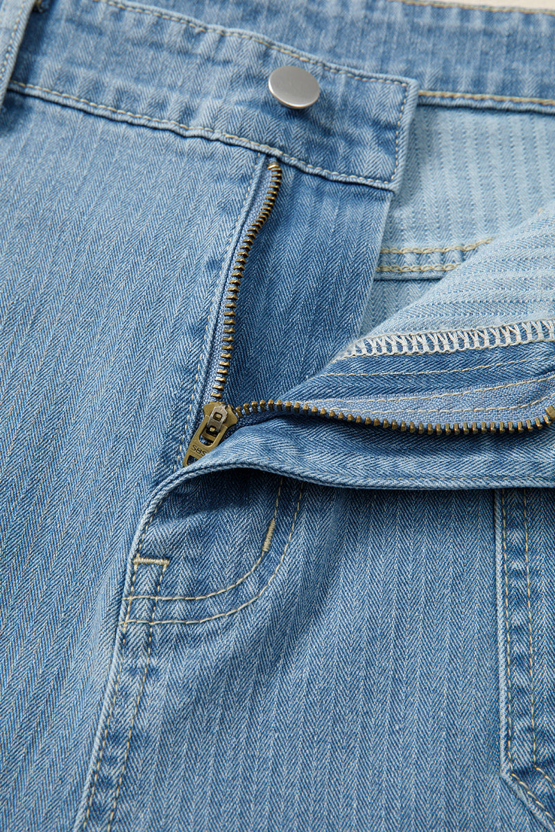 Patched Pocket Textured Wide Leg Plus Size Jeans