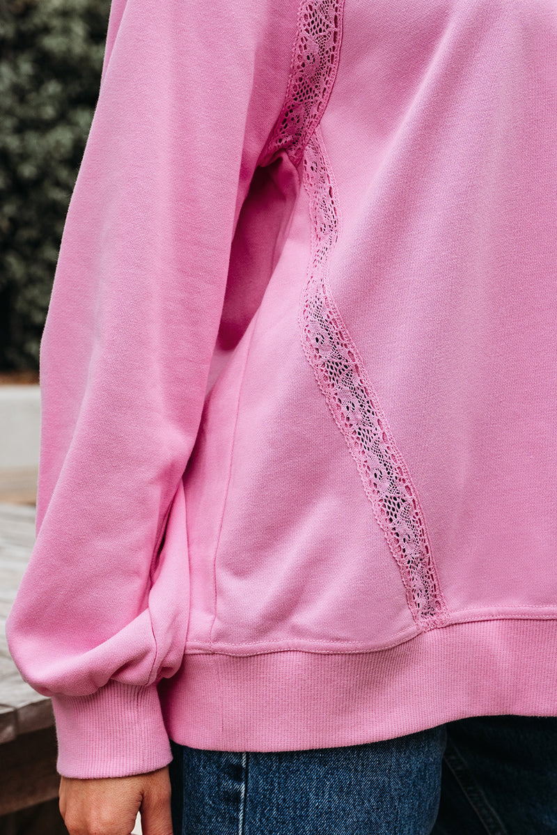 Lace Patched Raglan Sleeve Loose Fit Sweatshirt