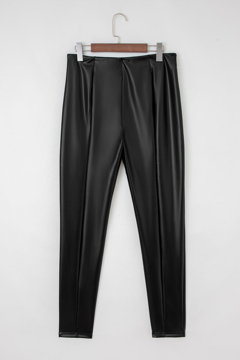 Faux Leather Seamed Leg High Waist Leggings