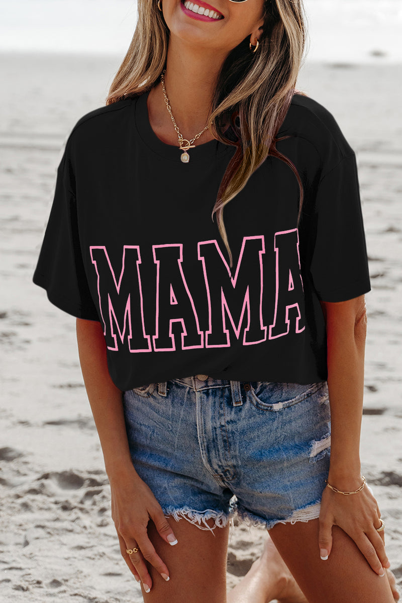 Solid MAMA Letter Graphic Neon T Shirt