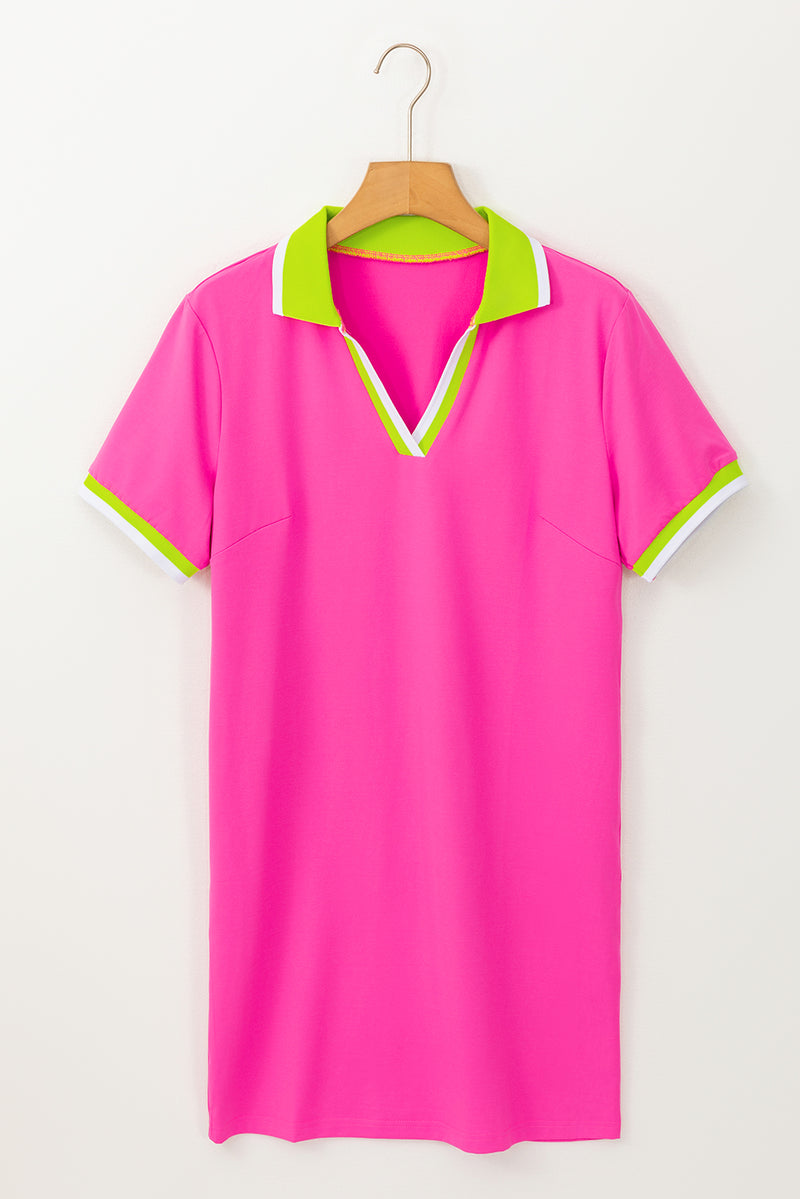 Contrast Trim V Neck T-shirt Dress