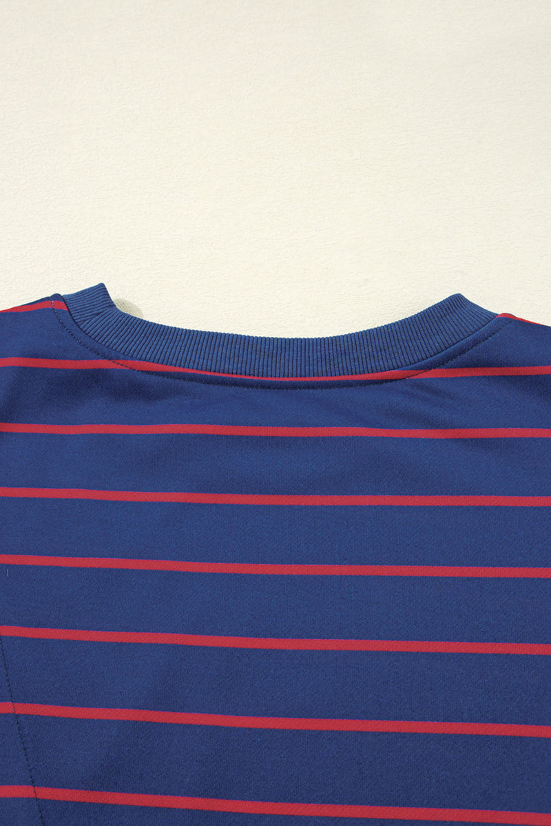 Stripe Stylish Overlap Detail Drop Shoulder Pullover Sweatshirt