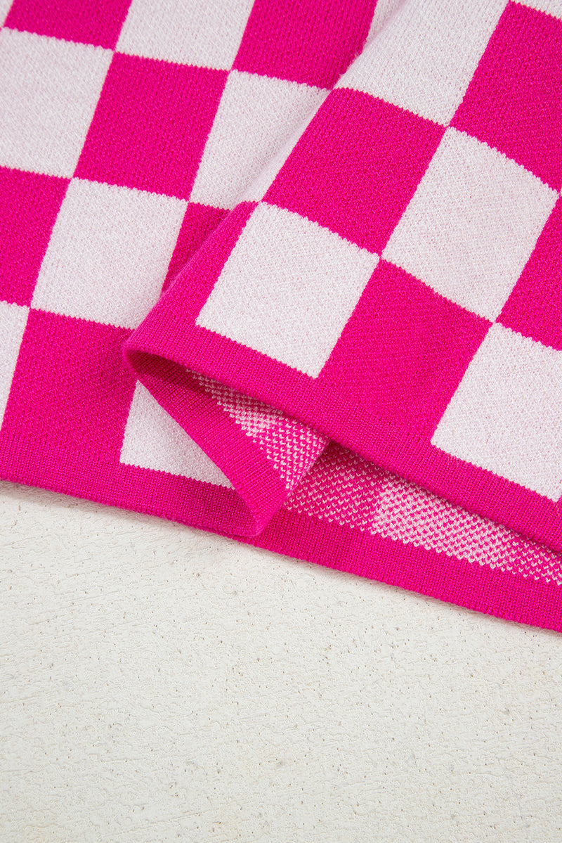 Check Pattern Cap Sleeve Knitted Sweater
