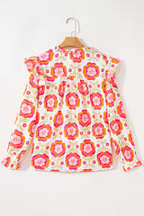 Floral Printed Ruffled Long Sleeve Blouse
