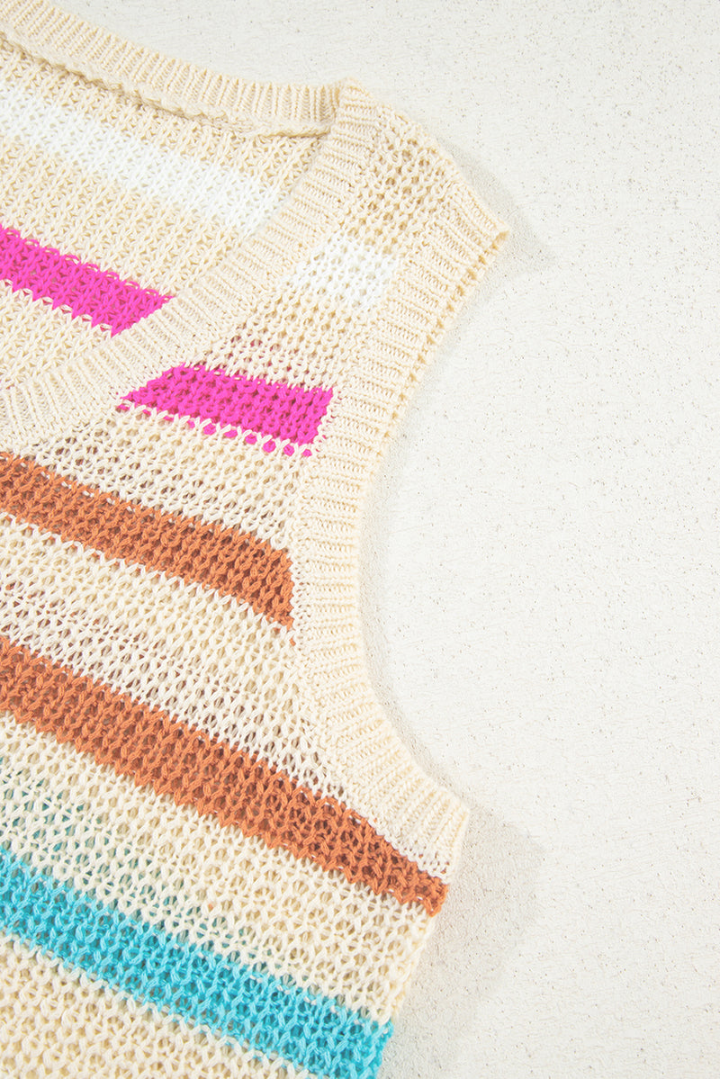 Stripe Textured Knit V Neck Sweater Vest