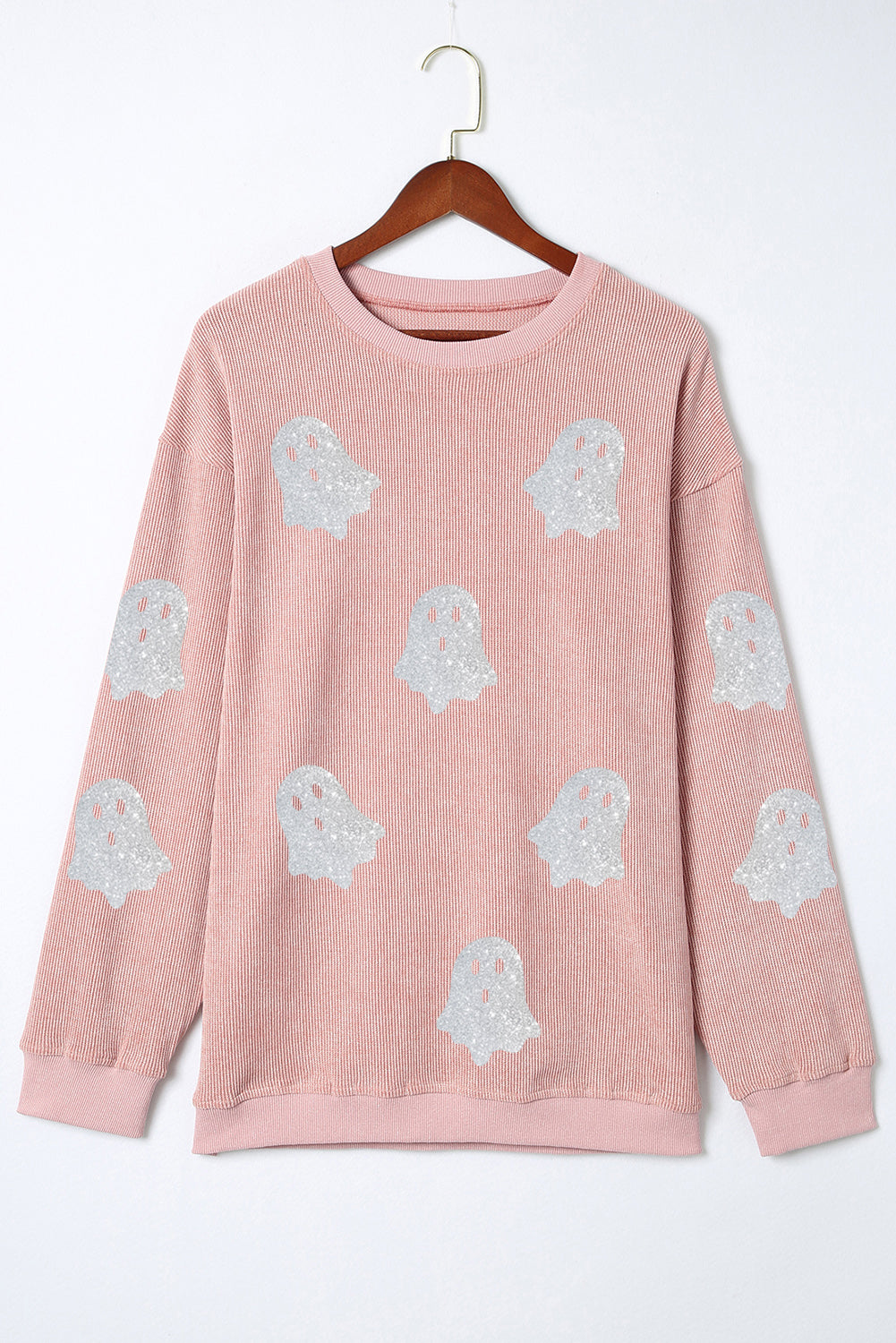 Halloween Ghost Corded Crew Neck Loose Sweatshirt