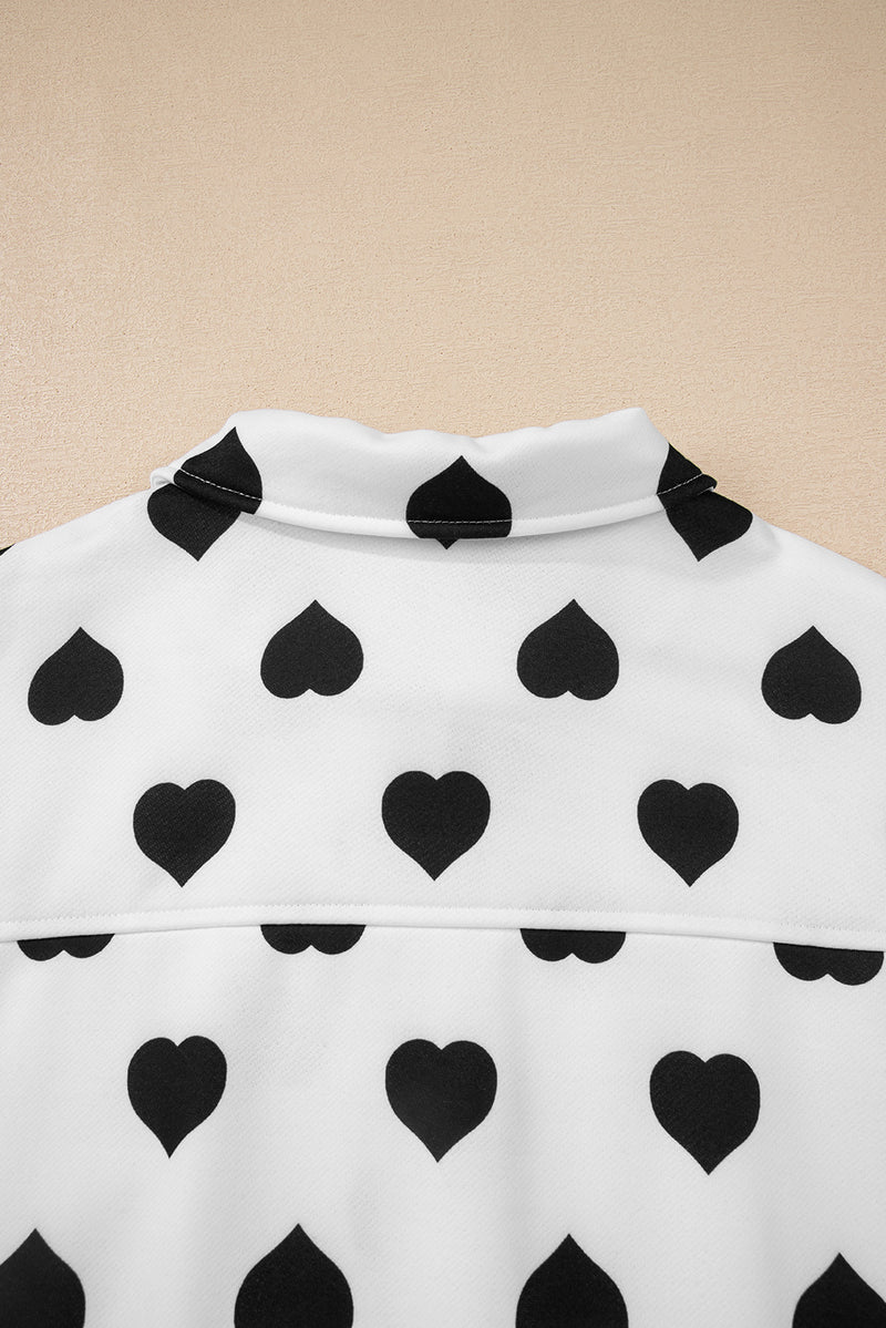 Double Flap Pocket Heart Print Collar Zip Jacket