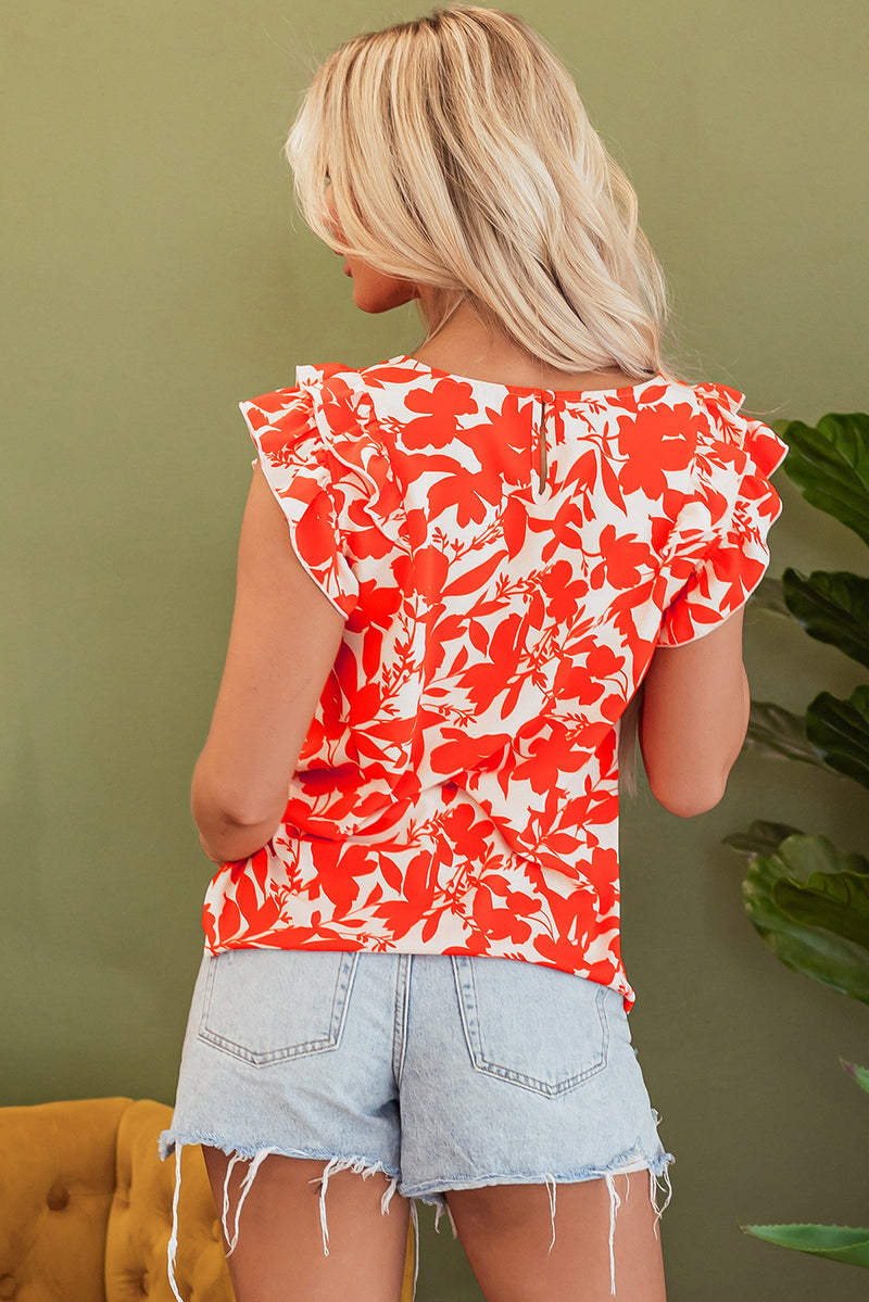 Floral Ruffle Sleeve Print Top